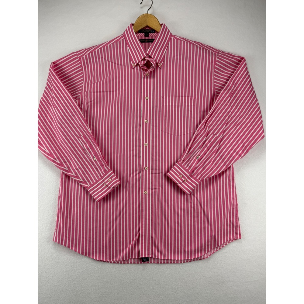 Tommy Hilfiger Button Down Shirt Mens XL Pink White Striped Cotton Long Sleeve